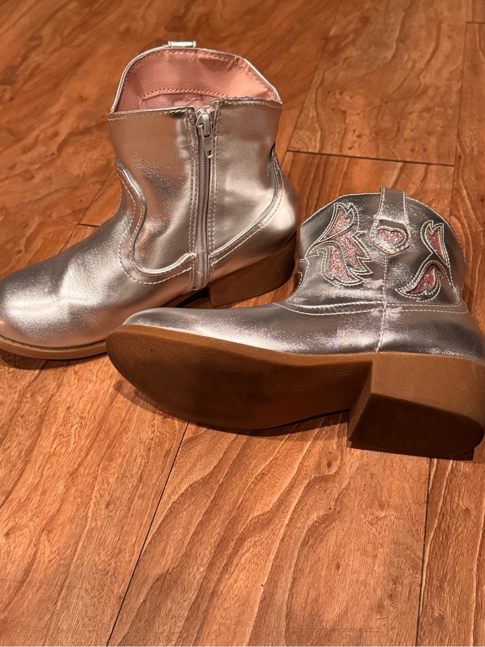 Jellypop Kids Metallic Silver Western Ankle Boots